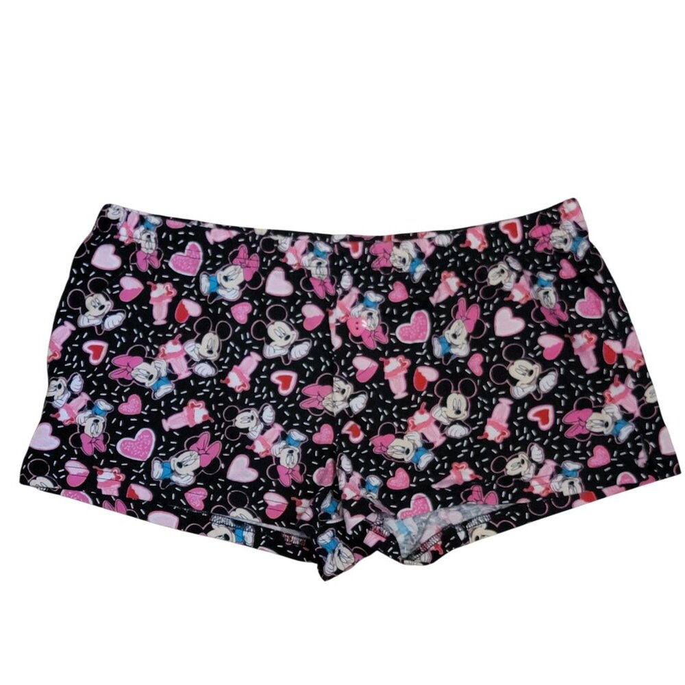 Disney Minnie Mickey Mouse Pajama Shorts Womens Sz M Black‎ Ice Cream Sundae PJs